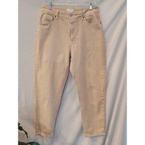 H&M Beige High Waisted Mom Jeans Tan Tapered Leg Denim Pants Womens Size 12
